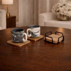 Wooden Coaster Set of 4 with Black Stand