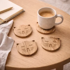 Wooden Kitty Coaster Set of 4